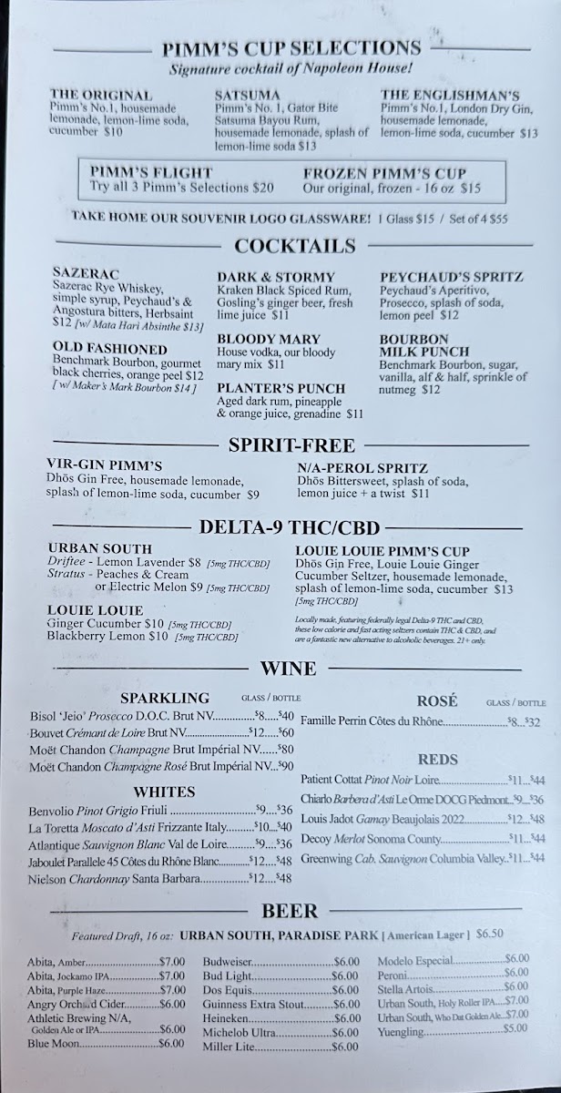 Napoleon House Menu - Image 1